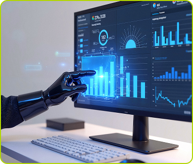 Robot touching graphic on desktop