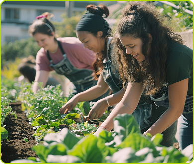 Women handling the plants in a field